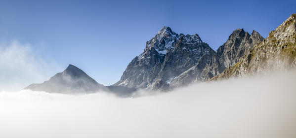 Clouds near Monviso. Lake Superior, Cozian Alps, Piedmont, Italy. Europe