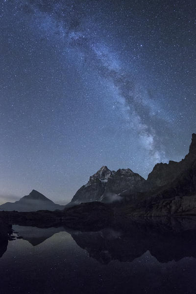 The milky way over Lake Superior.  Cozian Alps, Piedmont, Italy Europe