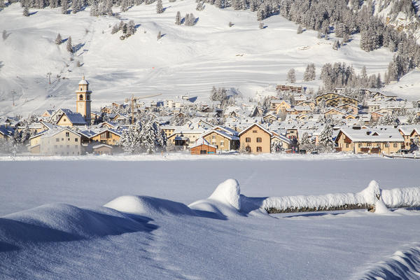 The village of Samedan in winter Engadine, Canton of Grisons Switzerland Europe