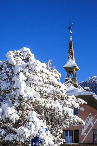 The roof of a house in Samedan. Engadine, Canton of Grisons Switzerland Europe