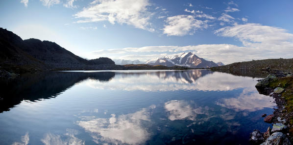 Panorama of Lake of Manzina. Valfurva, Valtellina, Lombardy, Italy Europe