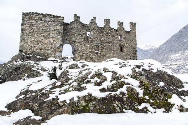 The west tower of Castel Grumello. Montagna in Valtellina, Valtellina, Lombardy, Italy Europe