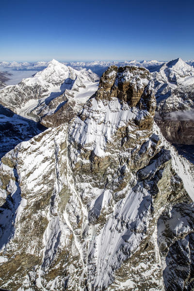 Aerial view of  the south face of the Matterhorn Zermatt canton of Valais Switzerland Europe