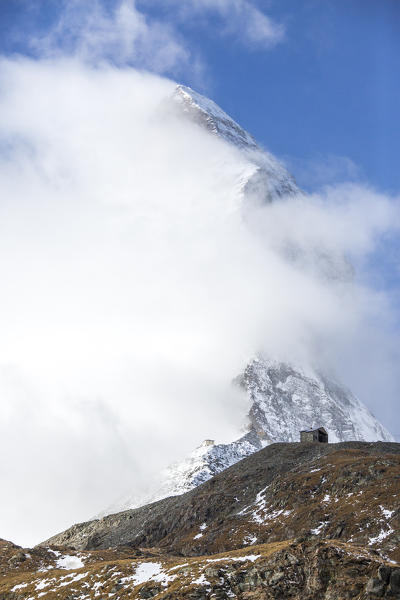 The Matterhorn from the track that takes to the Hornli-hutte. Zermatt, Valais, Switzerland Europe
