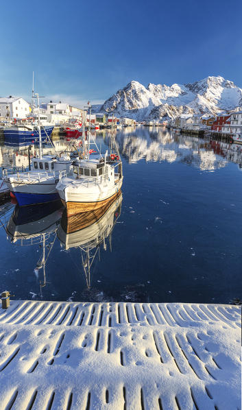 Boats still in Henningsvaer port. Lofoten Islands. Norway. Europe