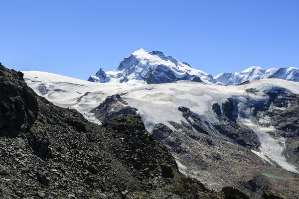 View of the mountain Liskamm part of the Mount Rosa massif. Zermatt Canton of Valais Pennine Alps Switzerland Europe