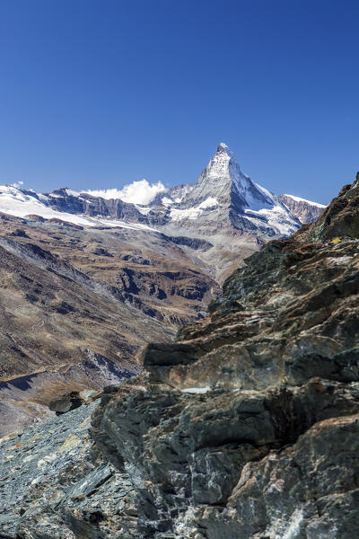 Overview of the Matterhorn. Zermatt Canton of Valais Pennine Alps Switzerland Europe