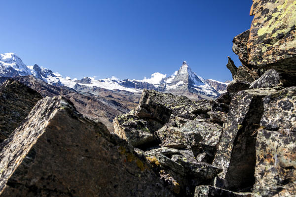 Overview of the Matterhorn. Zermatt Canton of Valais Pennine Alps Switzerland Europe