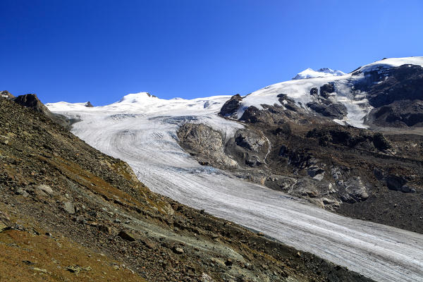Findelgletscher  a valley glacier in the Mount Rosa massif.  Zermatt Valais Pennine Alps Switzerland Europe