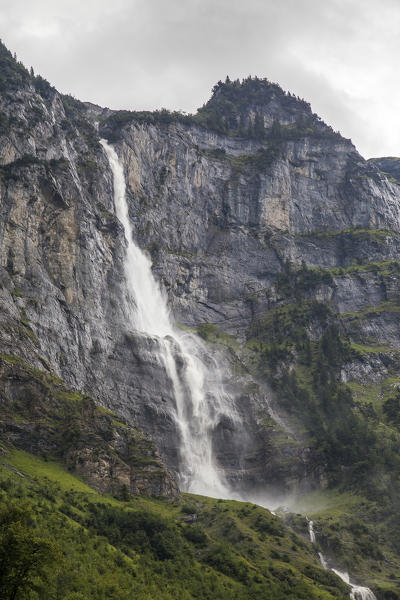 Waterfall in the Natural Park of Lauterbrunnen Grindelwald Bernese Oberland Canton of Bern Switzerland Europe
