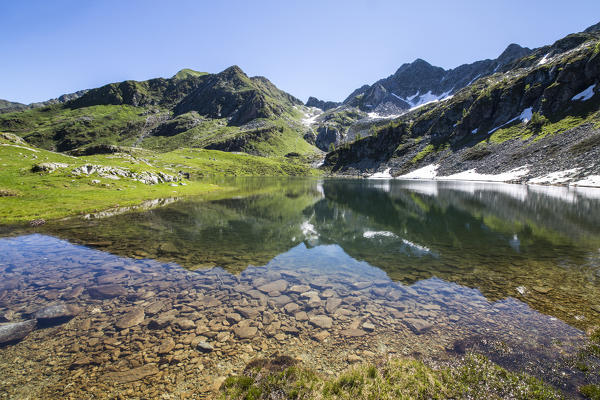 Summer view of Lakes Porcile and Tartano Valley  Orobie Alps Lombardy Italy Europe