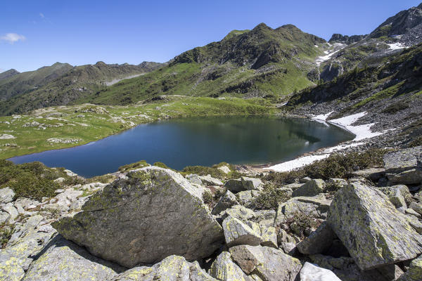 Summer view of Lakes Porcile and Tartano Valley  Orobie Alps Lombardy Italy Europe