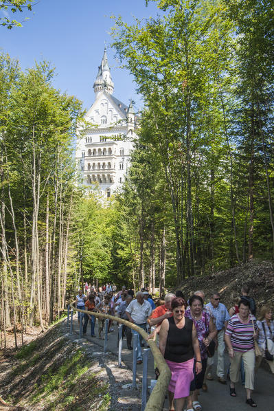 Tourists at Neuschwanstein castle Fussen  Bavaria southern Germany Europe