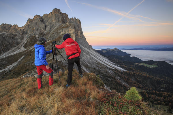 Photographers in action Furcella De Furcia Odle Funes Valley South Tyrol Dolomites Trentino Alto Adige Italy Europe