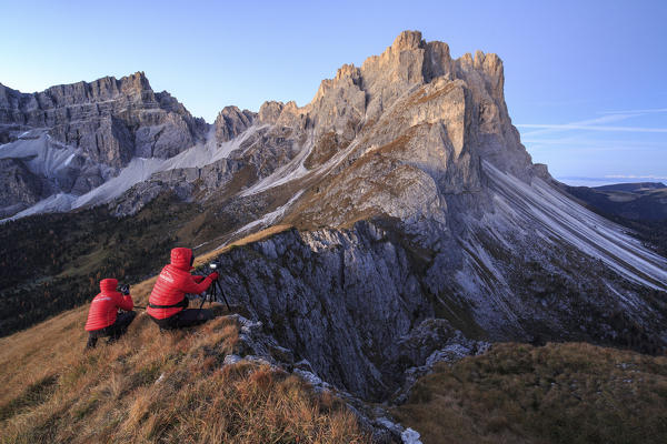 Photographers in action Furcella De Furcia Odle Funes Valley South Tyrol Dolomites Trentino Alto Adige Italy Europe