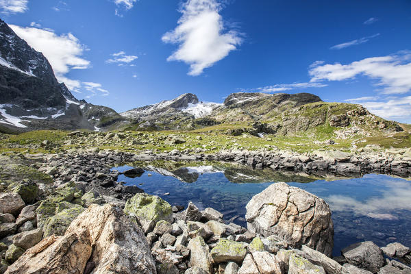 Summer day at Lake Grevasalvas Engadine Canton of Grisons Switzerland Europe