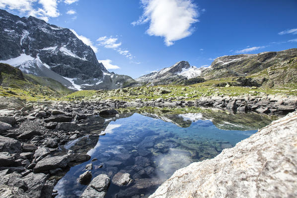 Summer day at Lake Grevasalvas Engadine Canton of Grisons Switzerland Europe