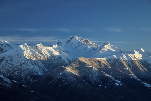 Snowy peaks and Mount Disgrazia in the background Olano Gerola Valley Valtellina Rhaetian Alps Lombardy Italy Europe