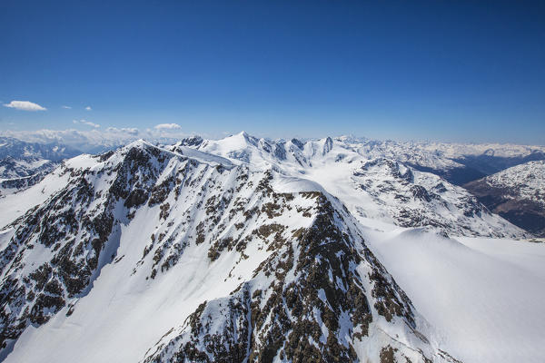 Aerial view of Forni Glacier and Peak Pejo Valtellina Lombardy Italy Europe