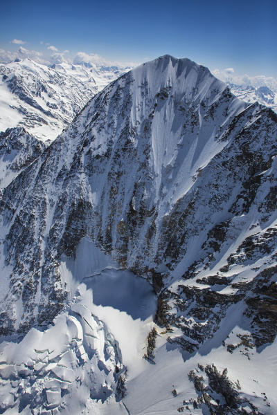 Aerial view of Forni Glacier and the north face of Gran Zebru Valtellina Lombardy Italy Europe