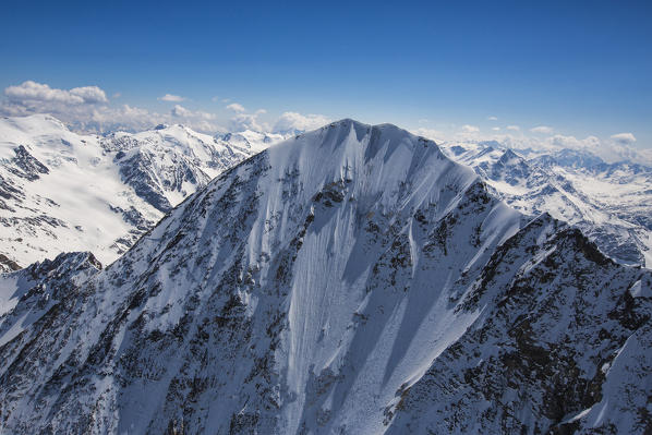 Aerial view of Forni Glacier and the north face of Gran Zebru Valtellina Lombardy Italy Europe