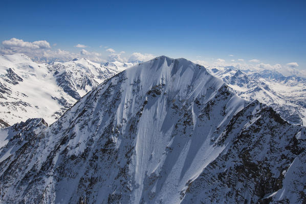 Aerial view of Forni Glacier and the north face of Gran Zebru Valtellina Lombardy Italy Europe