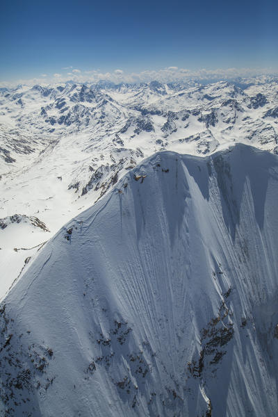 Aerial view of Forni Glacier and the north face of Gran Zebru Valtellina Lombardy Italy Europe