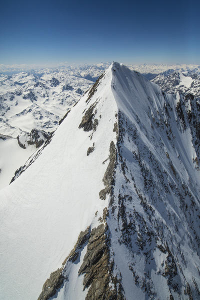 Aerial view of Forni Glacier and the north face of Gran Zebru Valtellina Lombardy Italy Europe