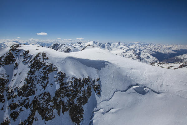 Aerial view of Forni Glacier and Mount Vioz Valtellina Lombardy Italy Europe