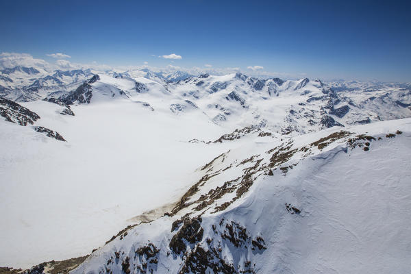 Aerial view of Forni Glacier and Mount Vioz Valtellina Lombardy Italy Europe