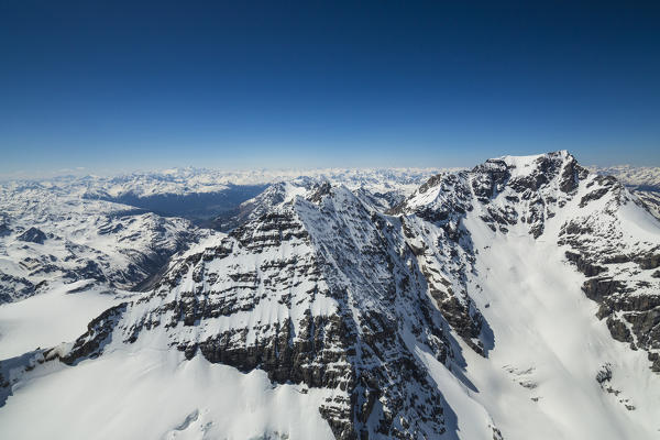 Aerial view of Forni Glacier Mount Orltes and Zebru Valtellina Lombardy Italy Europe
