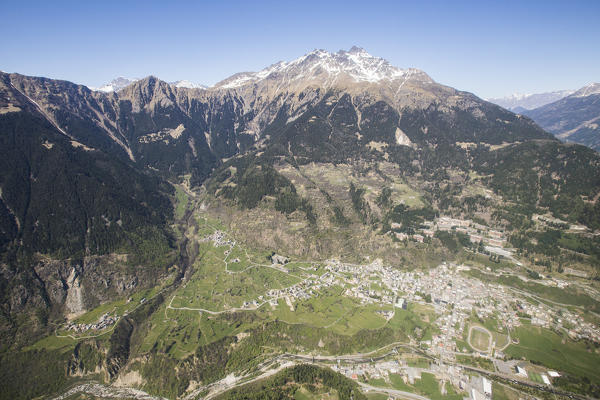 Aerial view of Sondalo and Redasco Peaks Valtellina Lombardy Italy Europe