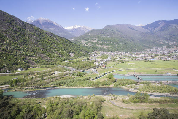 Aerial view of Ardenno Masino Valley Lower Valtellina Lombardy Italy Europe