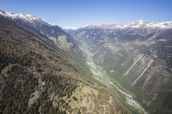 Aerial view of Poschiavo Valley Switzerland Europe