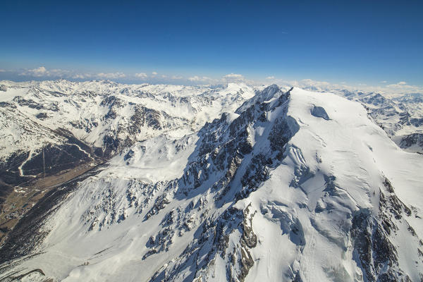 Aerial view of Mount Ortles Solda Valley Trentino Alto Adige Italy Europe