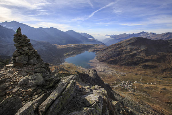 View of Lake Montespluga from Pizzo Della Casa Chiavenna Valley Spluga Valley Valtellina Lombardy Italy Europe