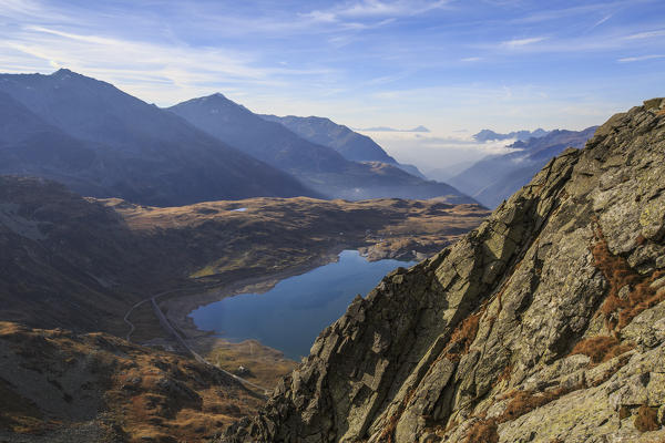 View of Lake Montespluga from Pizzo Della Casa Chiavenna Valley Spluga Valley Valtellina Lombardy Italy Europe
