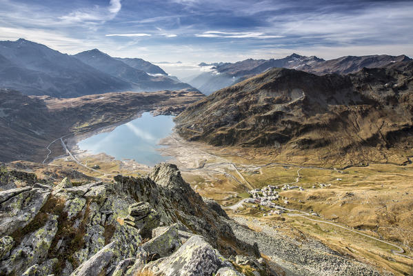 View of Lake Montespluga from Pizzo Della Casa Chiavenna Valley Spluga Valley Valtellina Lombardy Italy Europe