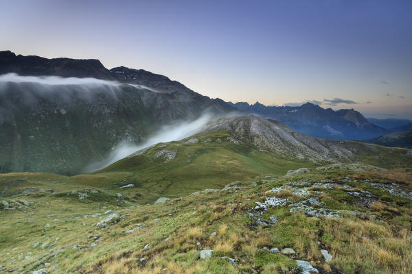 Low clouds at dawn Minor Valley Alta Valtellina Livigno Lombardy Italy Europe