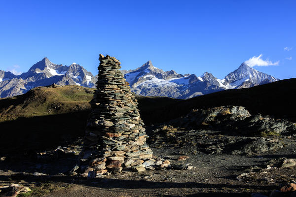 View of OberGabelhorn Zinalrothorn and Weisshorn Zermatt Canton of Valais Switzerland Europe