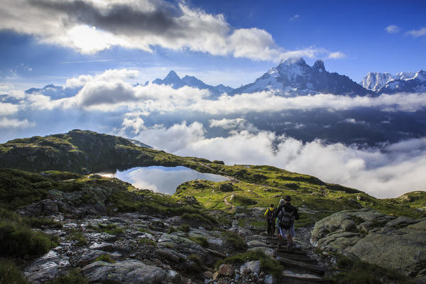 Low clouds and mist around Lac De Cheserys Chamonix Haute Savoie France Europe