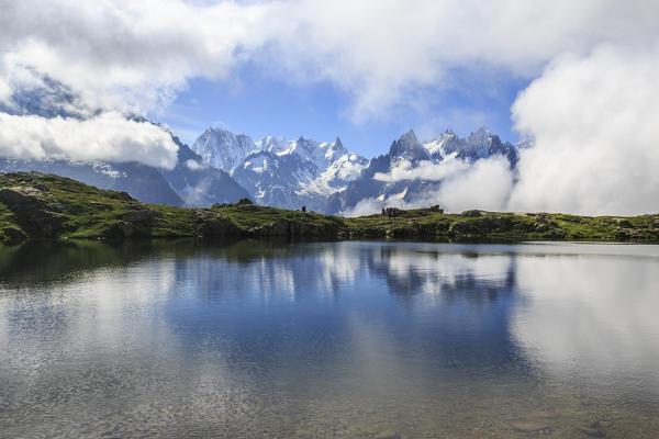 Low clouds and mist around Lac De Cheserys Chamonix Haute Savoie France Europe