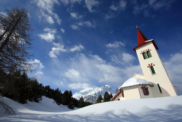 White church at Maloja pass. Canton of Graubünden Engadine Switzerland Europe