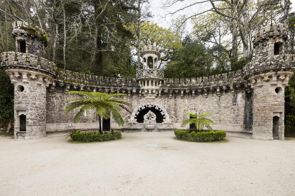 The ancient Portal of Guardians at the Central Pavilion of the Quinta da Regaleira estate Sintra Portugal Properties Europe