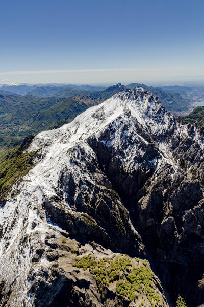 Aerial view of the snowy ridges of the Grignetta mountain in spring Lecco Province Lombardy Italy Europe
