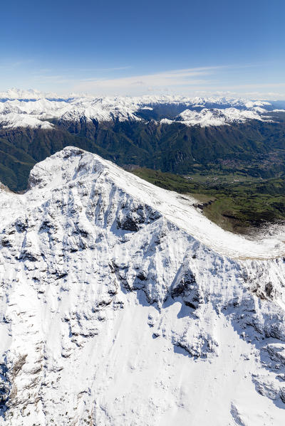 Aerial view of the snowy peaks of the Grignone mountain and Valsassina Lecco Province Lombardy Italy Europe