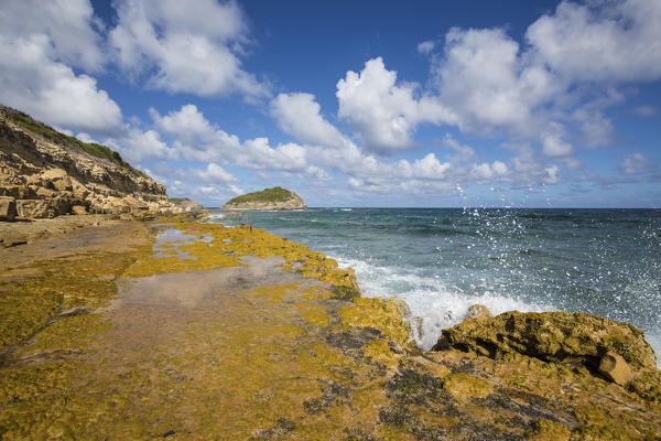 The waves of Caribbean sea crashing on the cliffs Half Moon Bay Antigua and Barbuda Leeward Island West Indies
