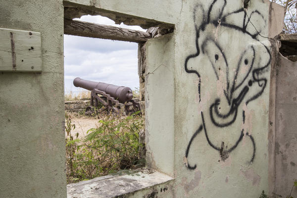 Cannon and ruined buildings at Fort Saint James Caribbean St. John's Antigua and Barbuda Leeward Islands West Indies