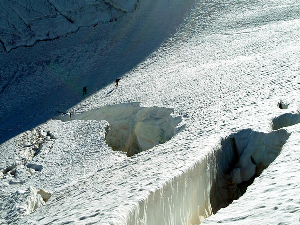 Some impressive crevasses along the normal route to the Gran Paradiso summit, Aosta Valley, Italy Europe
