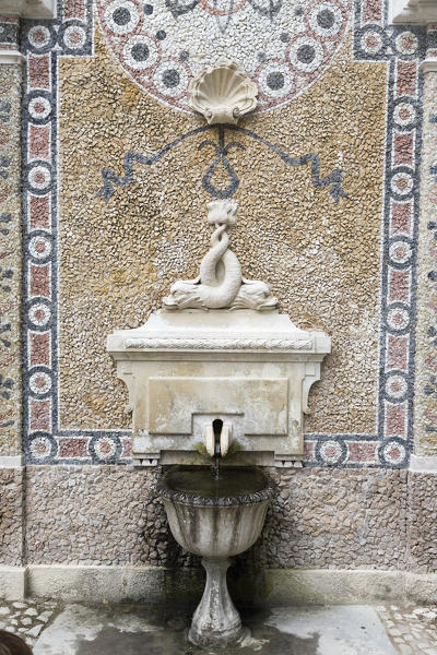 Details of a decorated and ancient fountain of Quinta da Regaleira estate Sintra Portugal Properties Europe